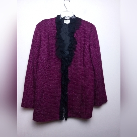 Neiman Marcus Exclusive Burgundy Red/Black Metallic Wool Blend Blazer size 16 - Picture 9 of 14